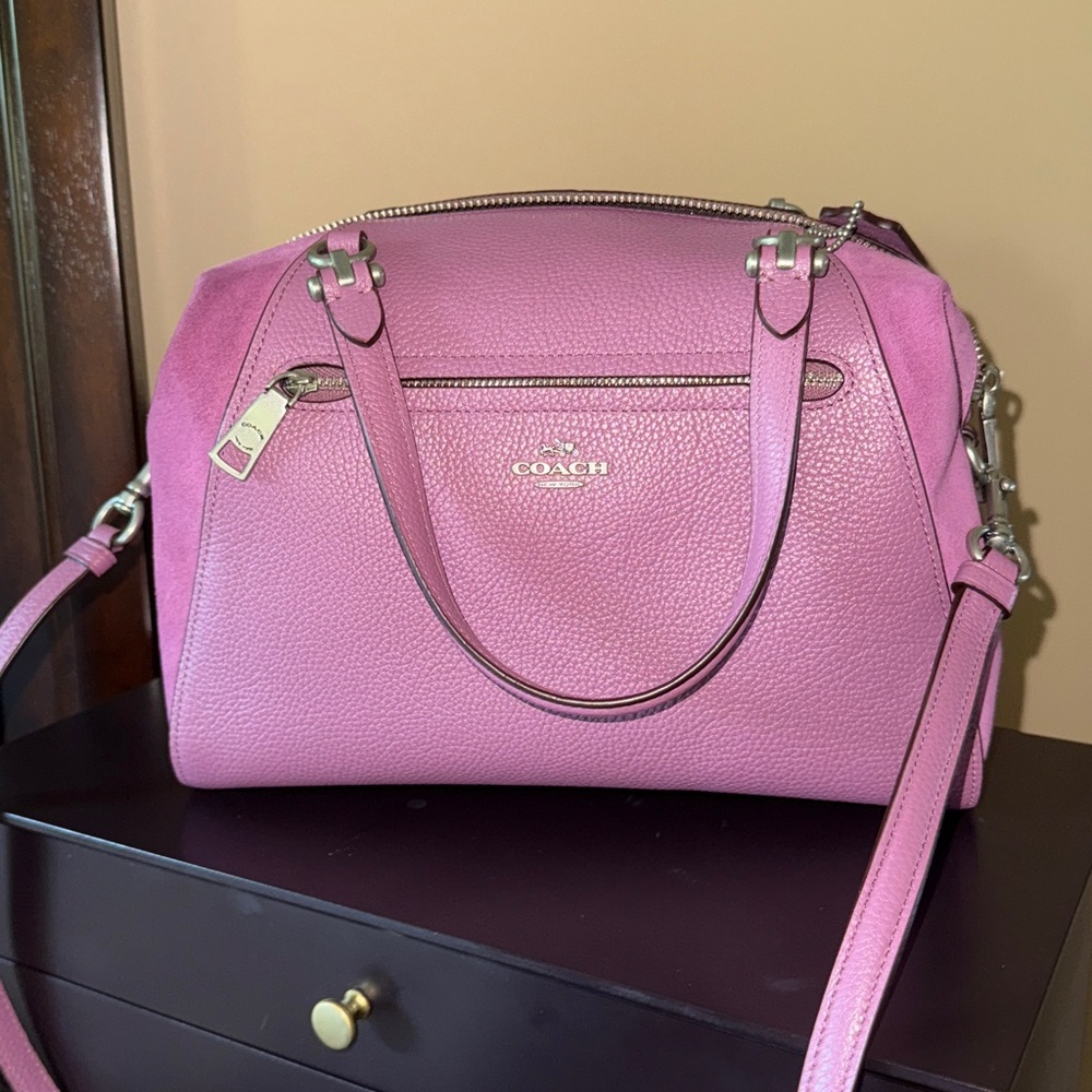 Coach Pink Pebbled Leather Satchel with Silver Hardware